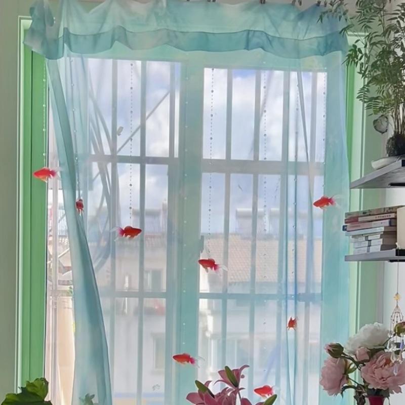 Home Decor Wall Panels - Hellblauer, einfarbiger, transparenter Voile-Fenstervorhang, transparenter, lichtfilternder