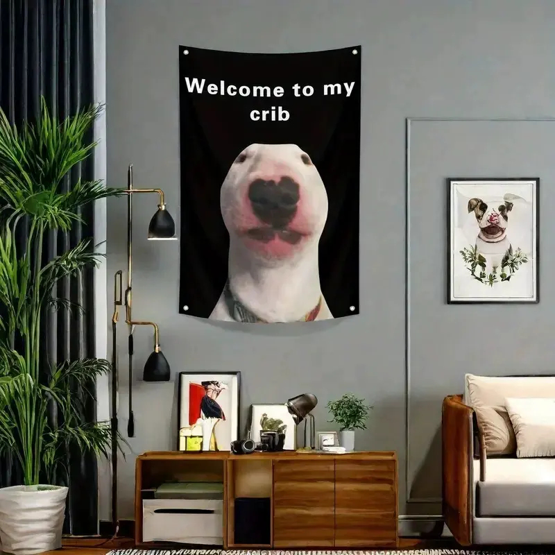 Aesthetic Tapestry - Wandteppich mit Bullterrier-Meme „Welcome To My