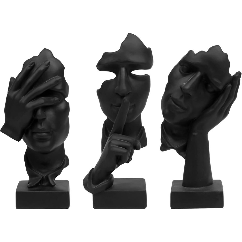 Abstract Sculpture Resin - 3-teilige Denker-Statue, Stille ist Gold Abstrakte