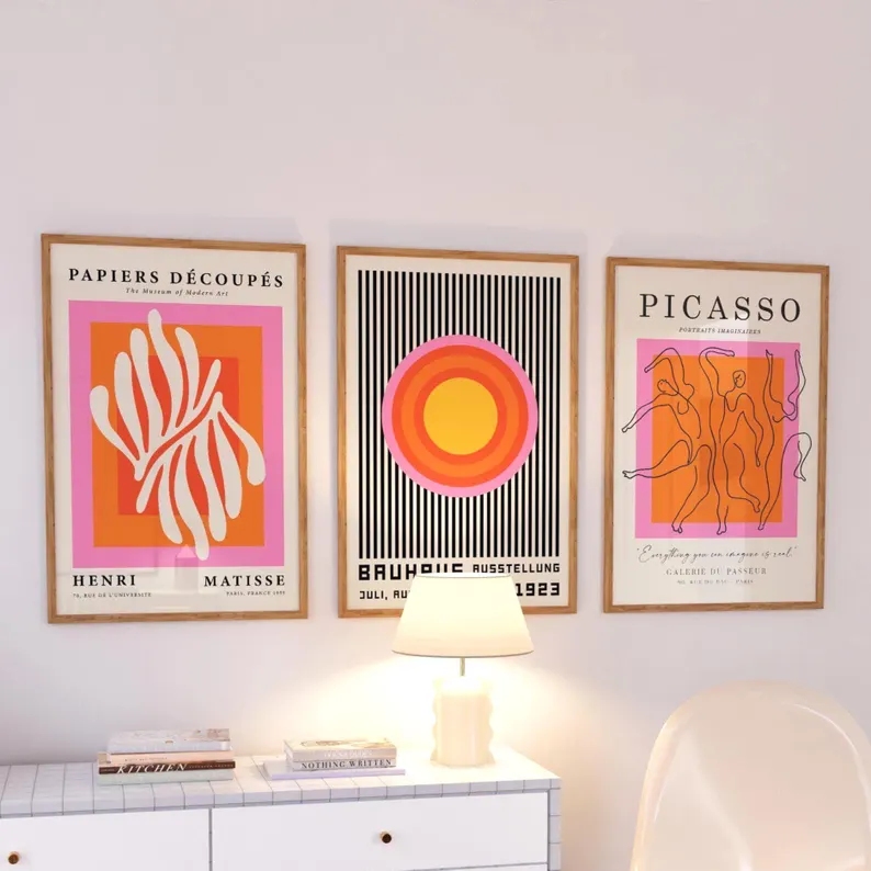 Home Decor On Wall - 3 Stück moderne orangefarbene Bauhaus- und