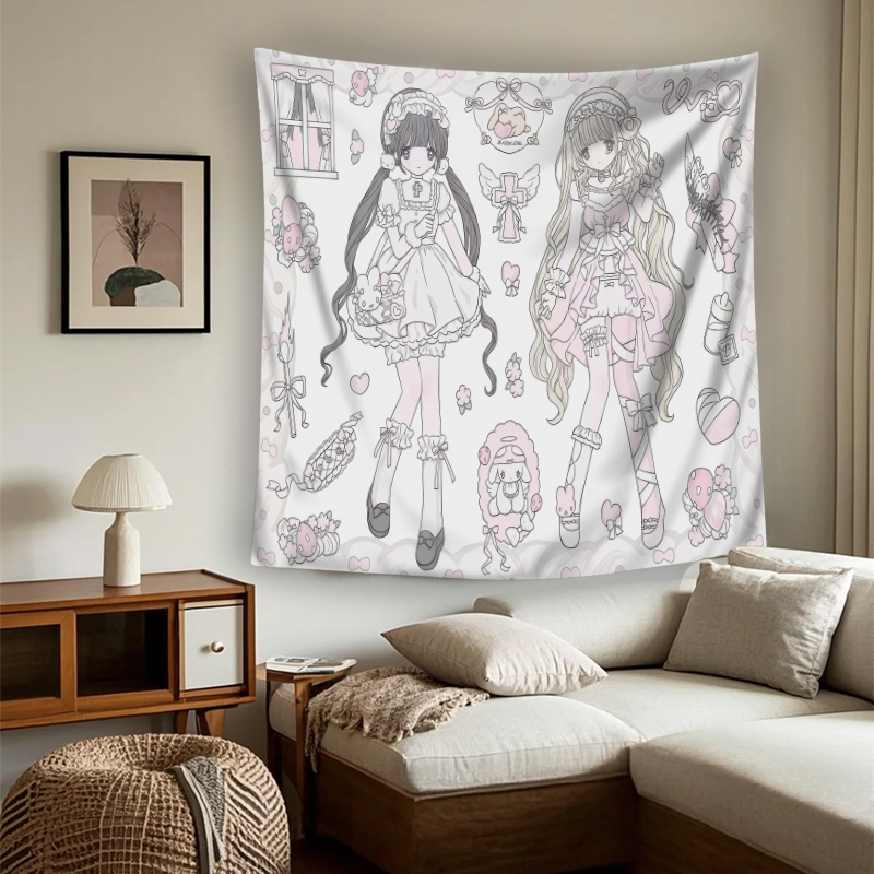 Aesthetic Tapestry - 1 Stück Digitaldruck Wandteppich, Rosa Anime-Mädchen