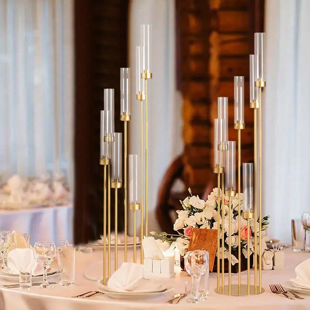 Home Decor Gold - 48 Zoll Goldene Bodenkerzenhalter für Hochzeiten,