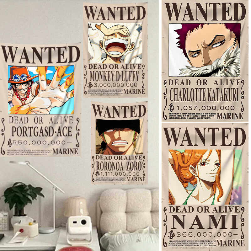 Aesthetic Tapestry - One Piece Manga Wandteppich Wanted Poster