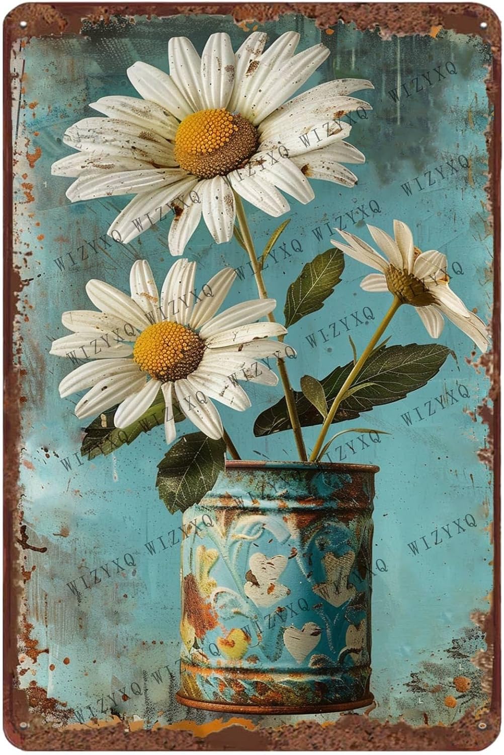 Home Decor Kolkata - Metallschilder, weiße Gänseblümchen-Blume, Vintage-Blechschild für Zuhause,