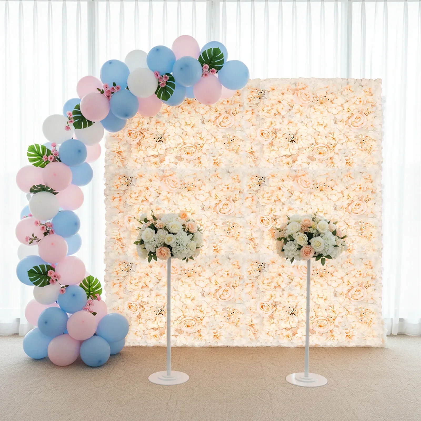 Home Decor Wall Panels - 6 Stück 60*40cm Künstliche Blumenwand-Paneele, Champagner-Rose,