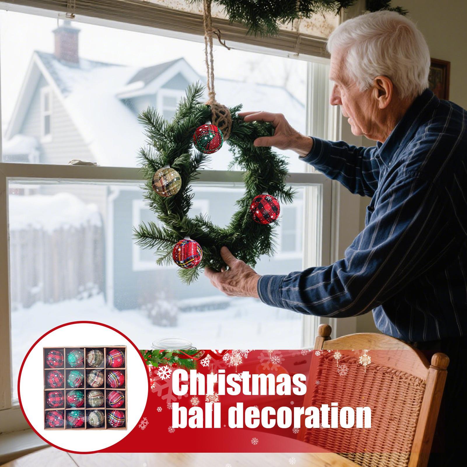 Home Decor Retail Stores - Weihnachtsbaumschmuck-Set, 16-teilig, karierter Stoff, Weihnachtsbaumschmuck, saisonale