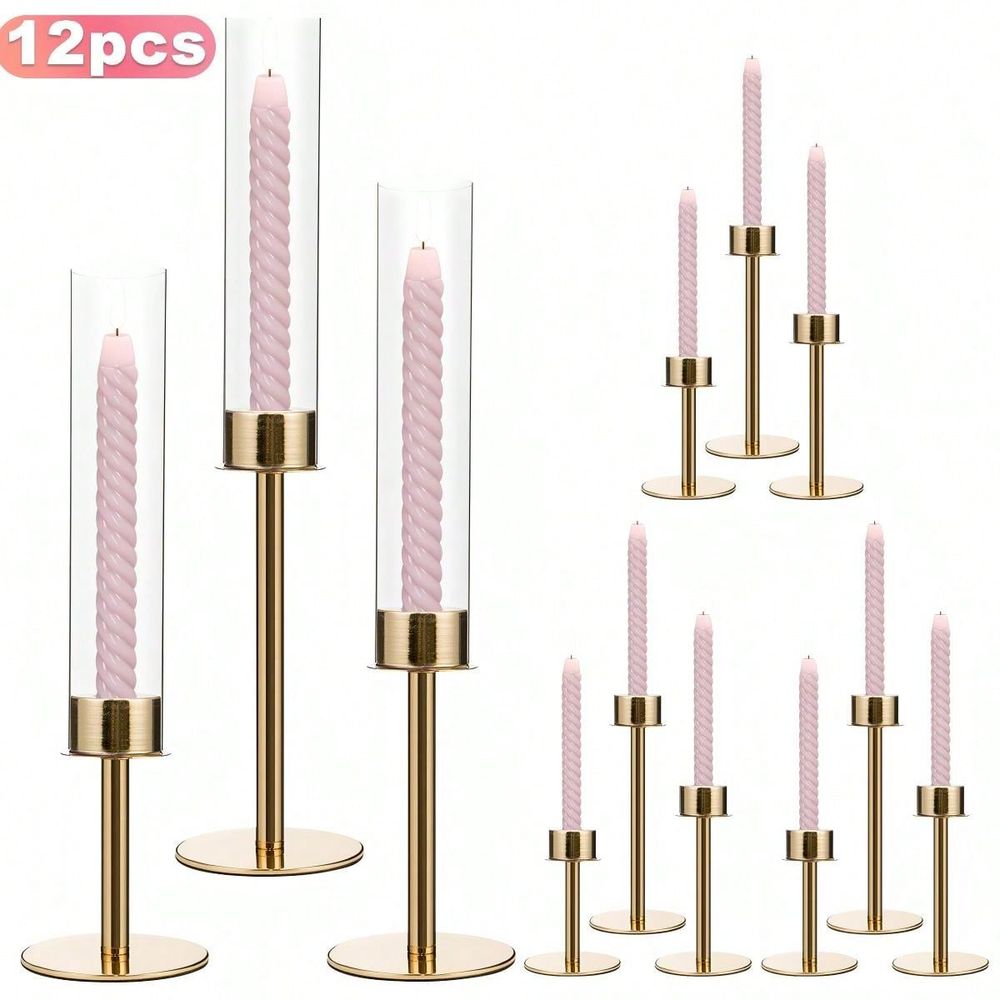 Home Decor Gold - 12 Stück Goldene Stabkerzenhalter für Heimdekoration,