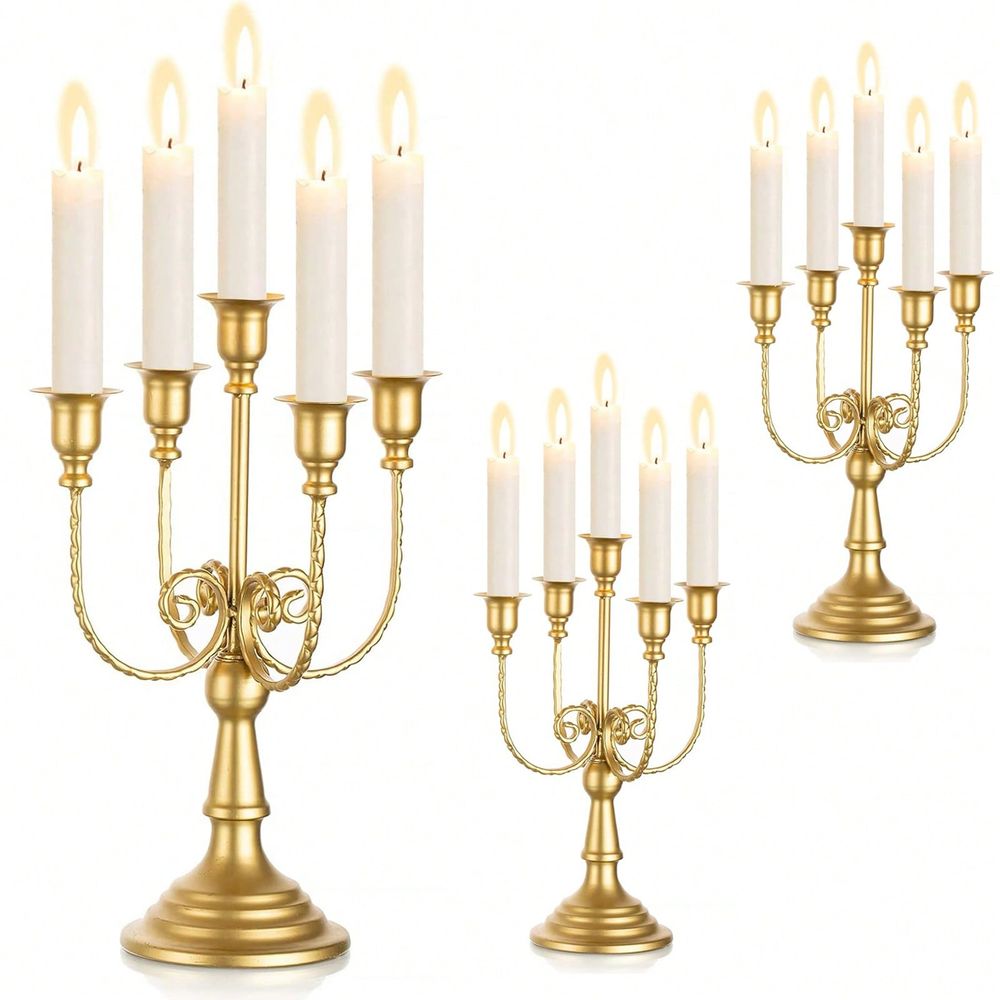 Home Decor Gold - 11,8-Zoll-Gold-Kerzenleuchter als Tischdekoration, Metall-Kerzenhalter für Tische,