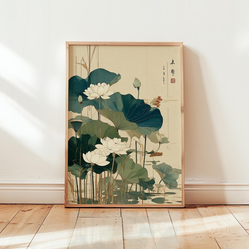 Retro japanische Lotusblume, W – Home Decor Japanese Bewertung und Preis