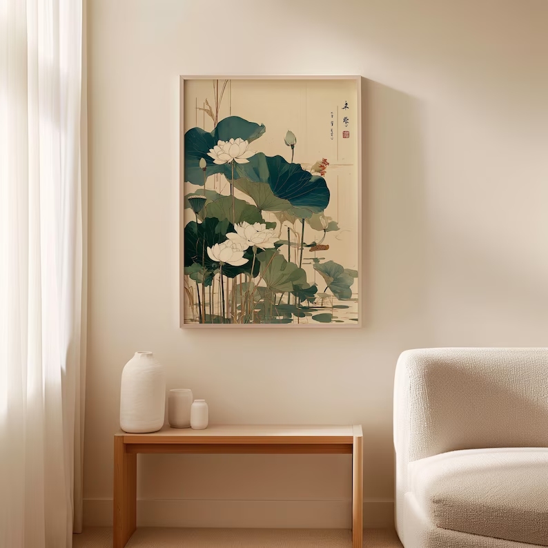 Retro japanische Lotusblume, W – Home Decor Japanese Bewertung und Preis